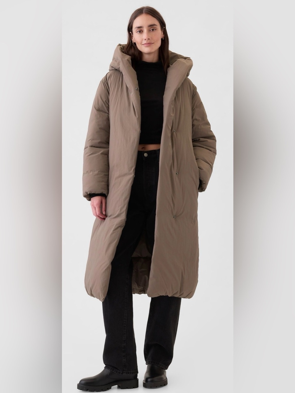 GAP Taupe Belted Long Puffer Coat